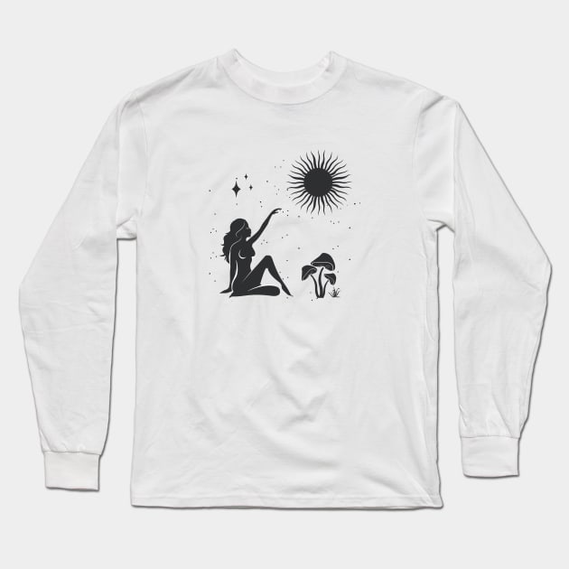 Sitting Mushroom Sun Goddess Long Sleeve T-Shirt by studioaartanddesign